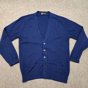 Vintage Pringle Of Scotland Mens Size 40 M Cardigan Sweater 100% Lambswool Navy